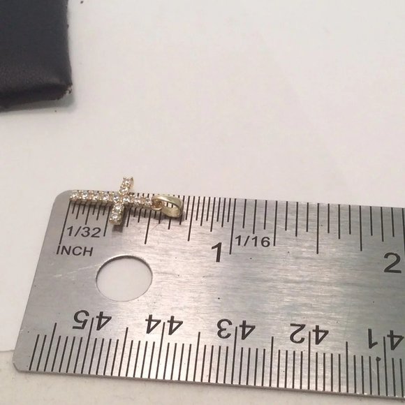 14K Real Yellow Gold Very small Cross Charm Pendant Cubic Zirconia Baby Children - Picture 7 of 7